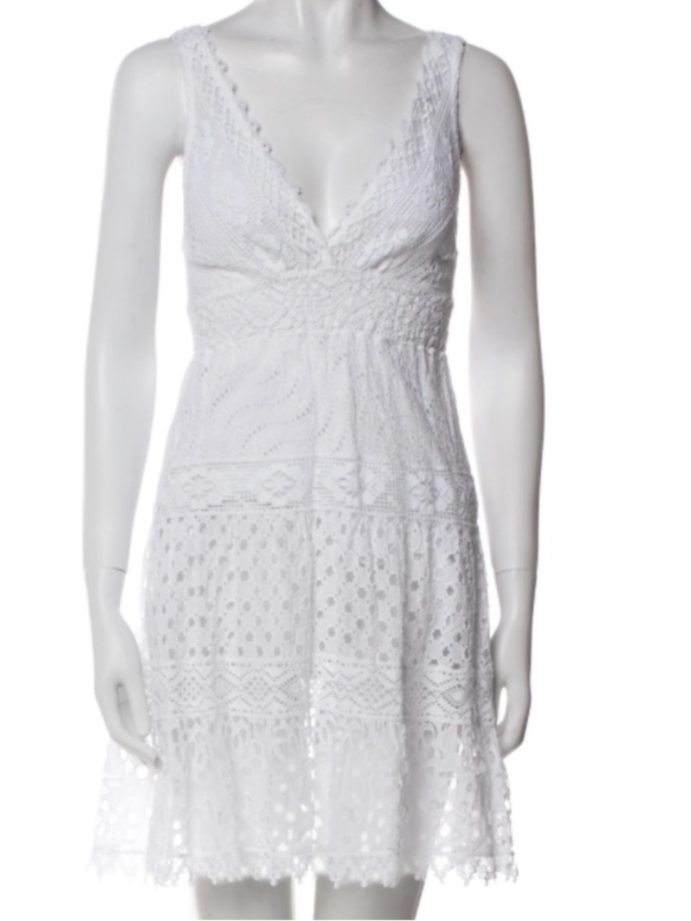 White Lace V-Neck Sleeveless Mini Dress